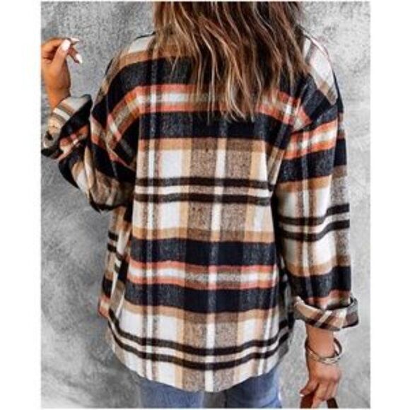 New Cozy Plaid Button up Pocket Jacket Shacket Shirt Top - Picture 2 of 6